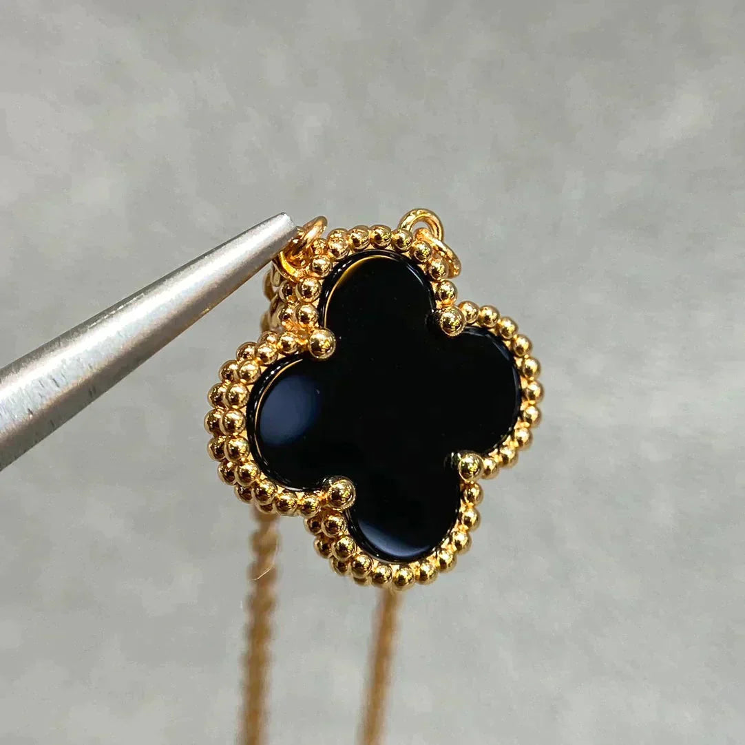 [Valéa jewellery]CLOVER 15MM BLACK ONYX SINGLE FLOWER NECKLACE