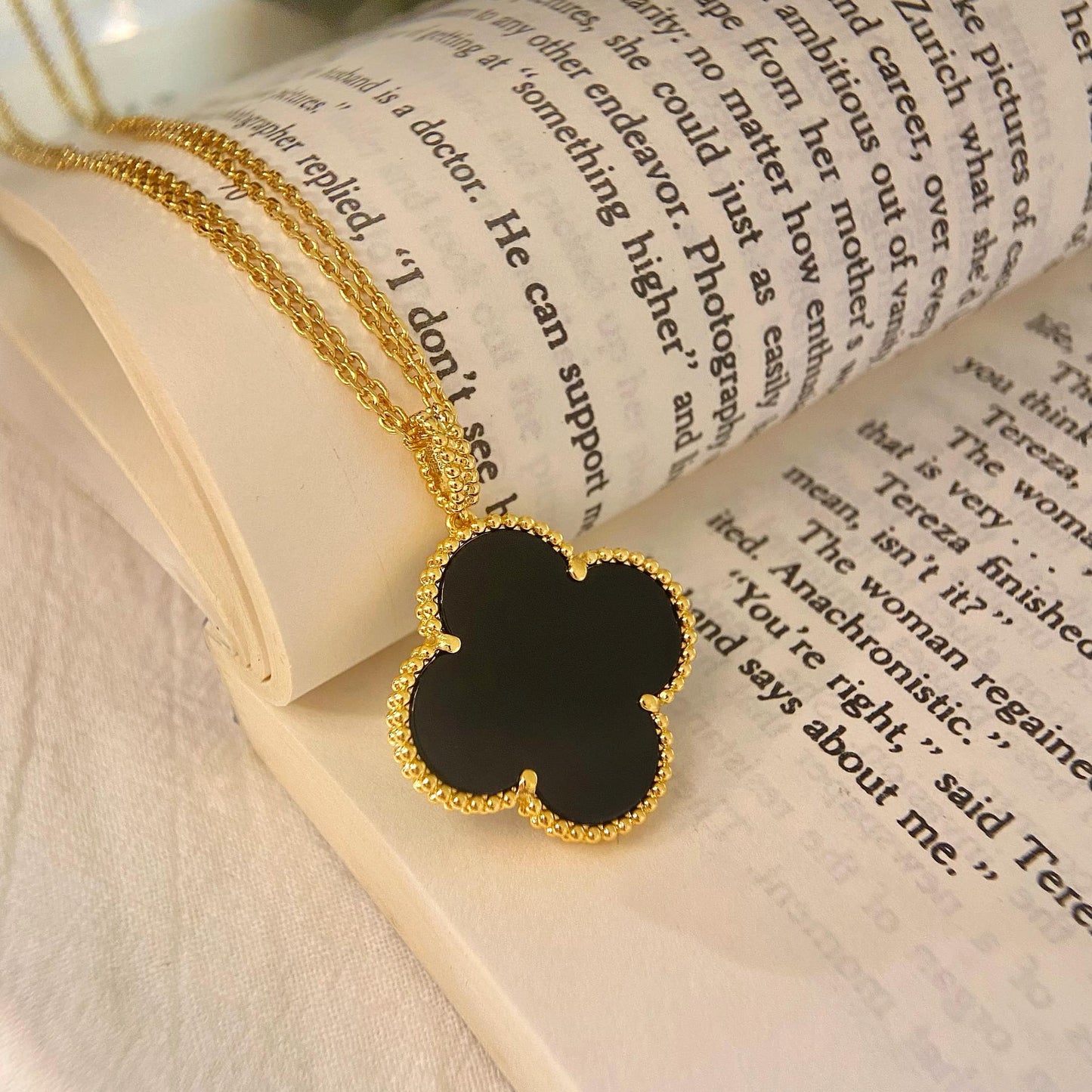 [Valéa jewellery]CLOVER 25MM NECKLACE GOLD ONYX