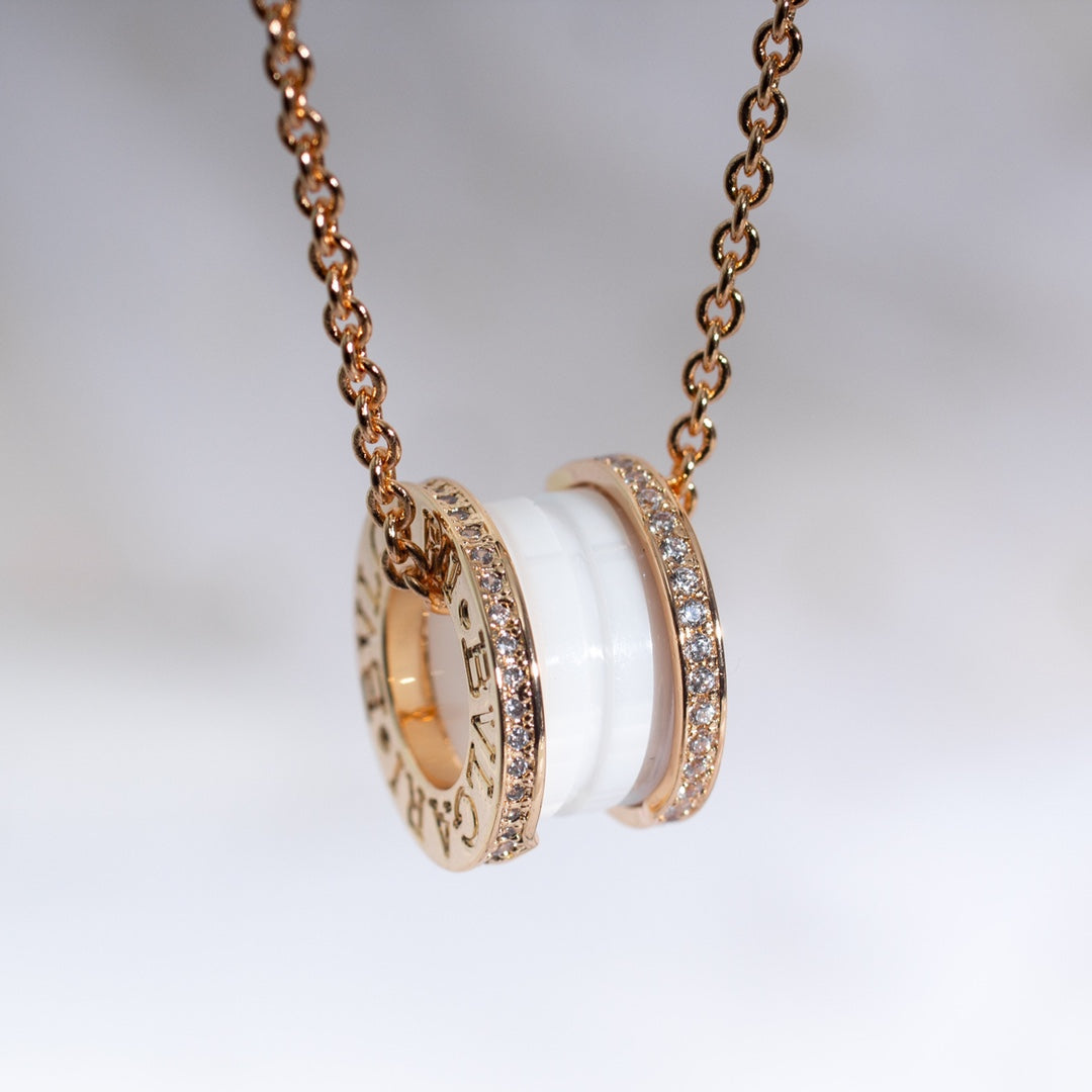 [valéa jewellery]ZERO 1 WHITE CERAMIC PINK GOLD DIAMOND NECKLACE