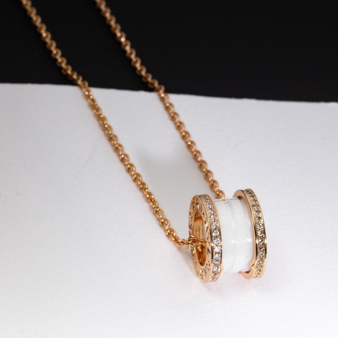 [valéa jewellery]ZERO 1 WHITE CERAMIC PINK GOLD DIAMOND NECKLACE