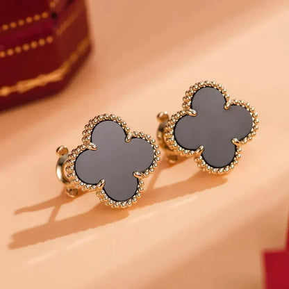 [Valéa jewellery]CLOVER MEDIUM 1 MOTIFS  ONYX STUD EARRINGS