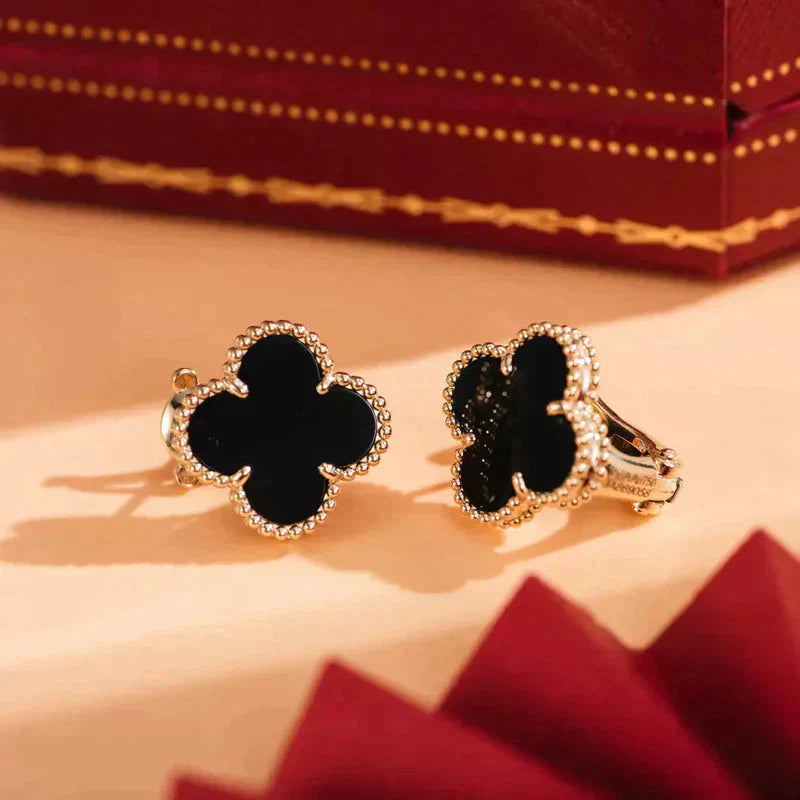 [Valéa jewellery]CLOVER MEDIUM 1 MOTIFS  ONYX STUD EARRINGS