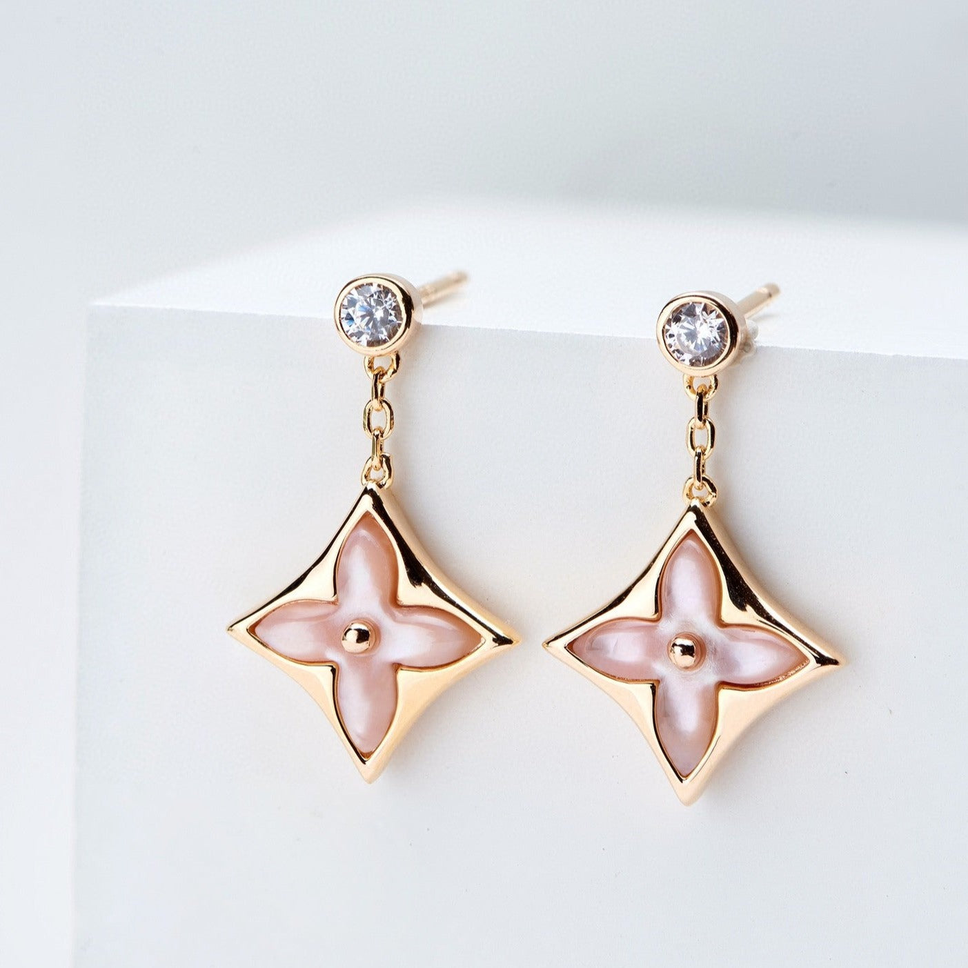 [Valéa jewellery]DOUBLE STAR PINK GOLD MOP DROP EARRINGS