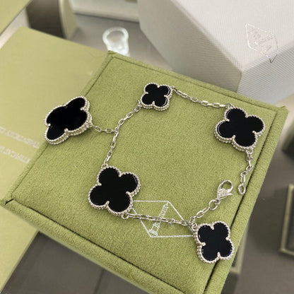 [Valéa jewellery]CLOVER 5 MOTIFS SIVLER ONYX BRACELET