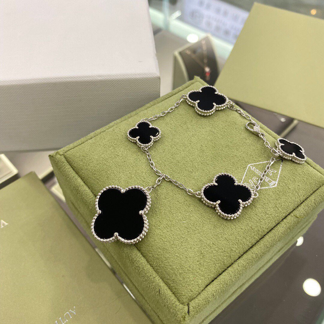 [Valéa jewellery]CLOVER 5 MOTIFS SIVLER ONYX BRACELET