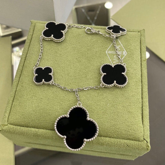 [Valéa jewellery]CLOVER 5 MOTIFS SIVLER ONYX BRACELET