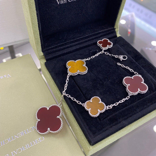 [Valéa jewellery]CLOVER 5 MOTIFS SIVLER CARNELIAN TIGER EYE BRACELET