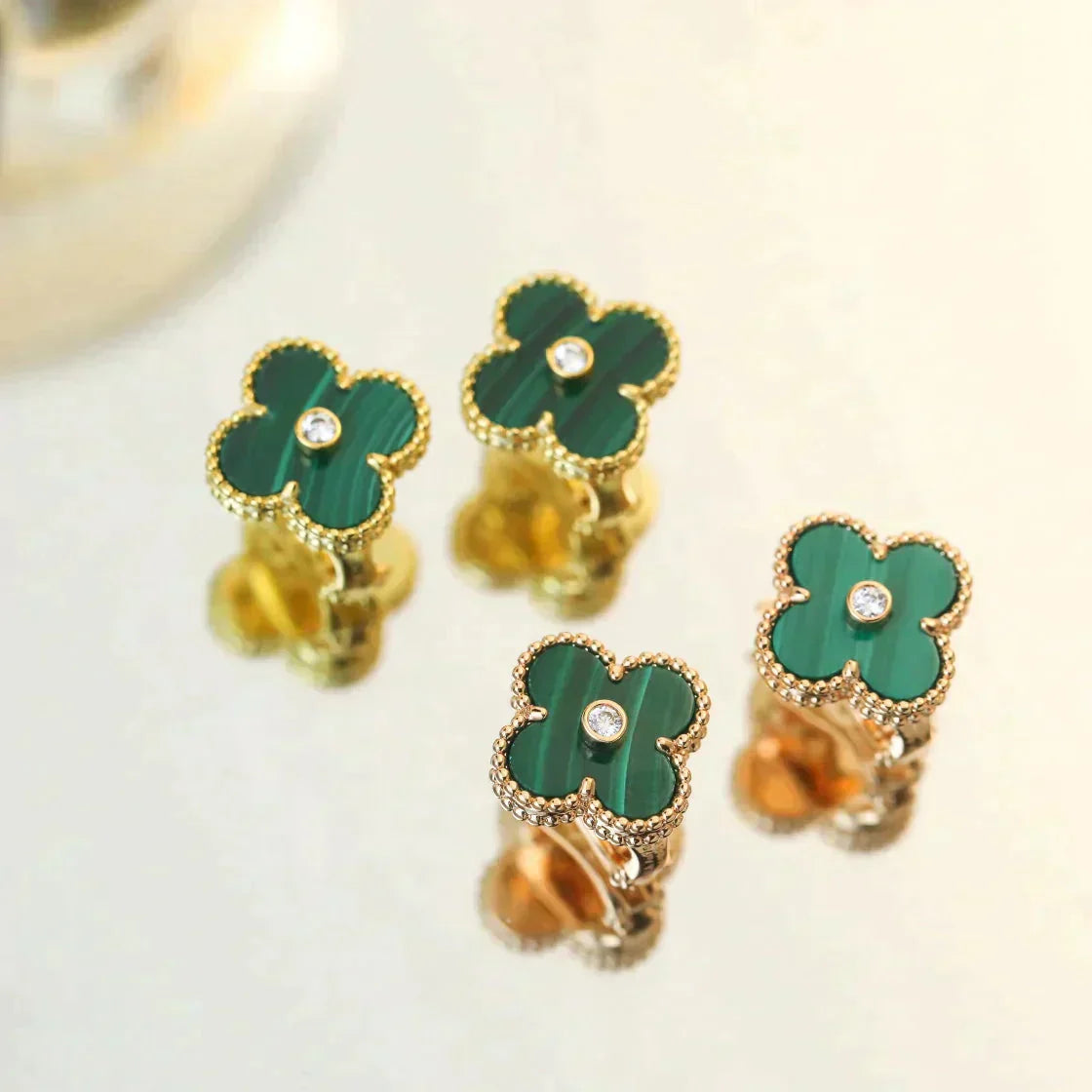 [Valéa jewellery]CLOVER MEDIUM 1 MOTIFS MALACHITE DIAMOND EARRINGS