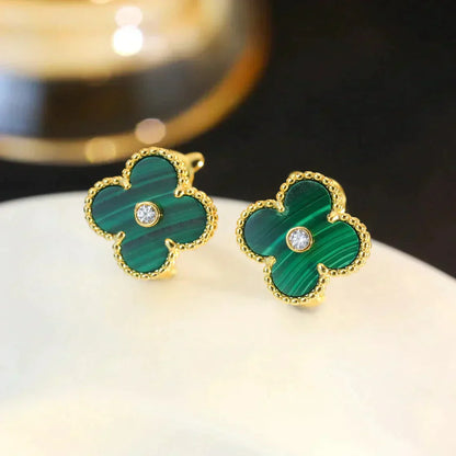 [Valéa jewellery]CLOVER MEDIUM 1 MOTIFS MALACHITE DIAMOND EARRINGS