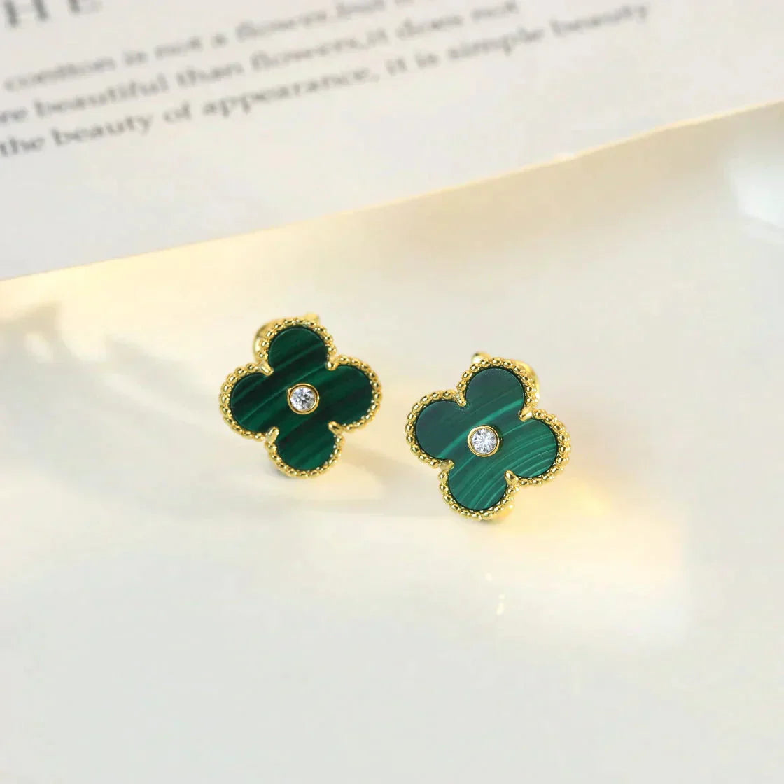 [Valéa jewellery]CLOVER MEDIUM 1 MOTIFS MALACHITE DIAMOND EARRINGS