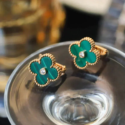 [Valéa jewellery]CLOVER MEDIUM 1 MOTIFS MALACHITE DIAMOND EARRINGS