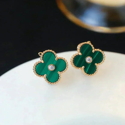 [Valéa jewellery]CLOVER MEDIUM 1 MOTIFS MALACHITE DIAMOND EARRINGS