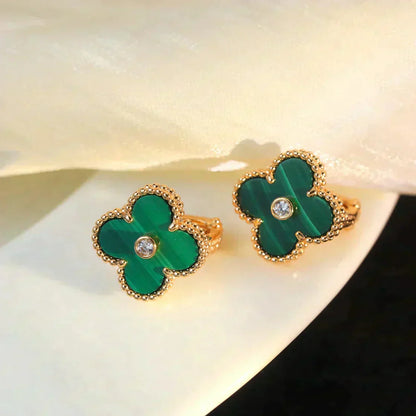 [Valéa jewellery]CLOVER MEDIUM 1 MOTIFS MALACHITE DIAMOND EARRINGS