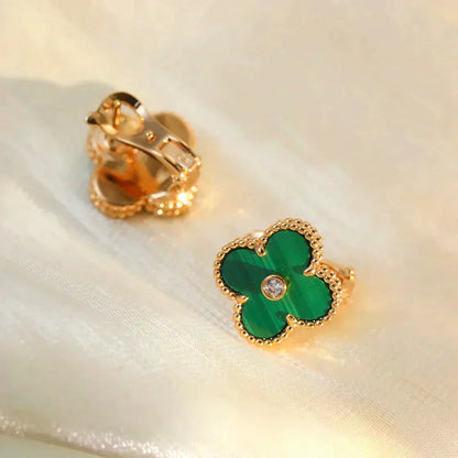 [Valéa jewellery]CLOVER MEDIUM 1 MOTIFS MALACHITE DIAMOND EARRINGS