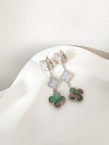 [valéa jewellery]CLOVER 3 MOTIFS CHALCEDONY DARK MOP SILVER EARRINGS