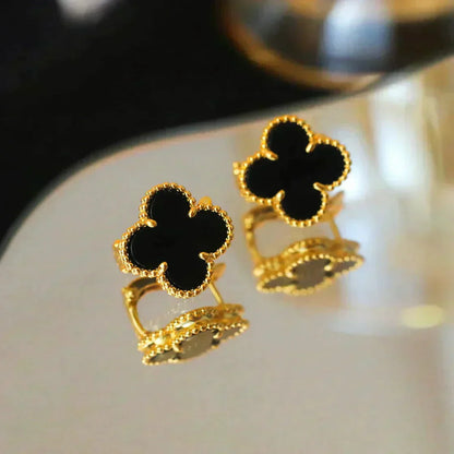 [Valéa jewellery]CLOVER MEDIUM 1 MOTIFS  ONYX STUD EARRINGS