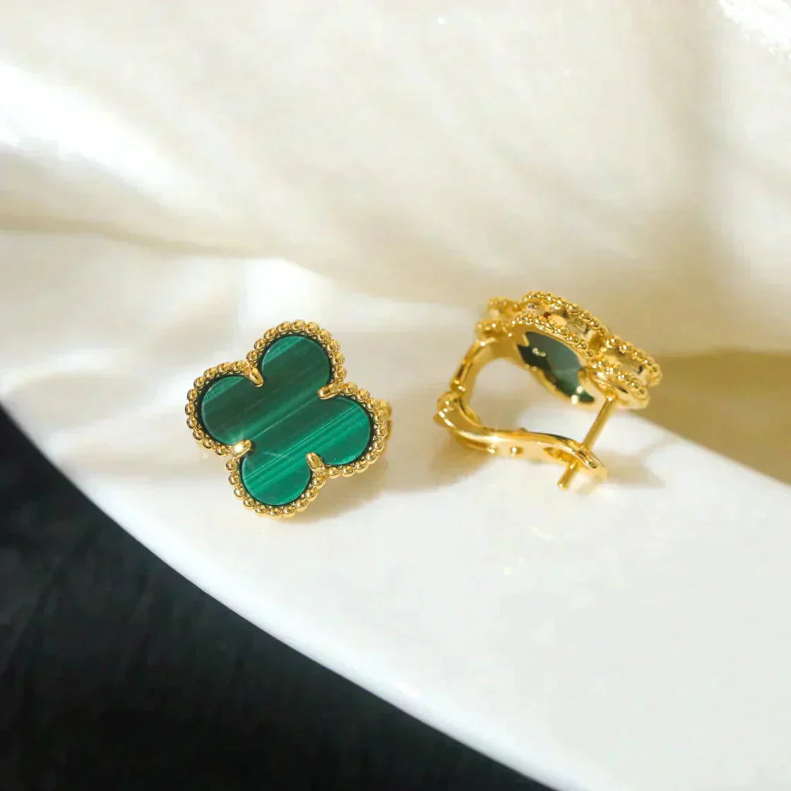 [Valéa jewellery]CLOVER MEDIUM 1 MOTIFS MALACHITE  EARRINGS