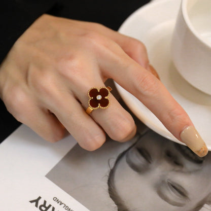 [Valéa jewellery]CLOVER CARNELIAN RING ROSE GOLD DIAMOND