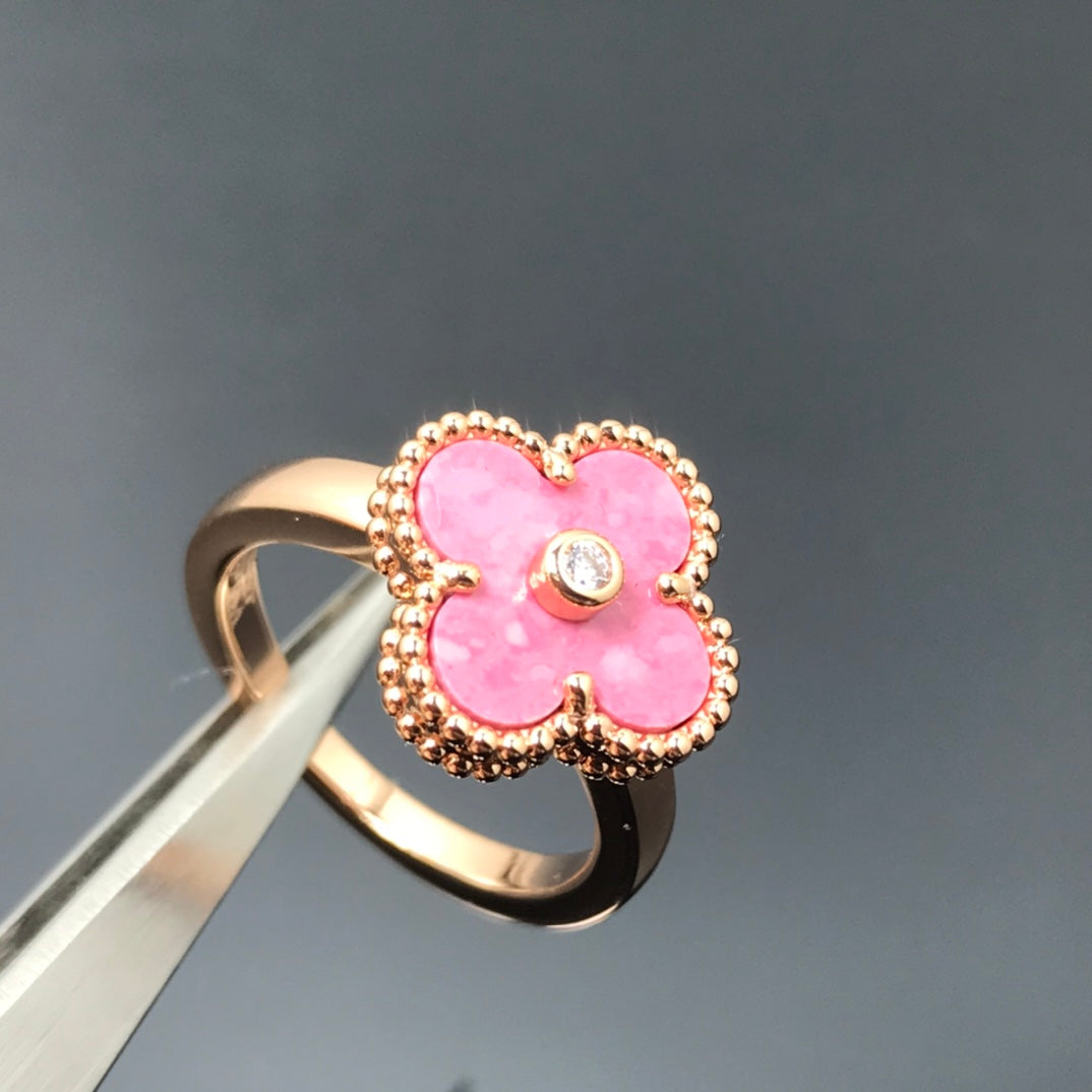 [Valéa jewellery]CLOVER RHODONITE ROSE GOLD RING