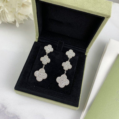 [valéa jewellery]CLOVER 3 MOTIF DIAMOND SILVER DROP EARRINGS