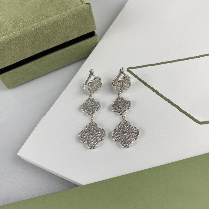 [valéa jewellery]CLOVER 3 MOTIF DIAMOND SILVER DROP EARRINGS