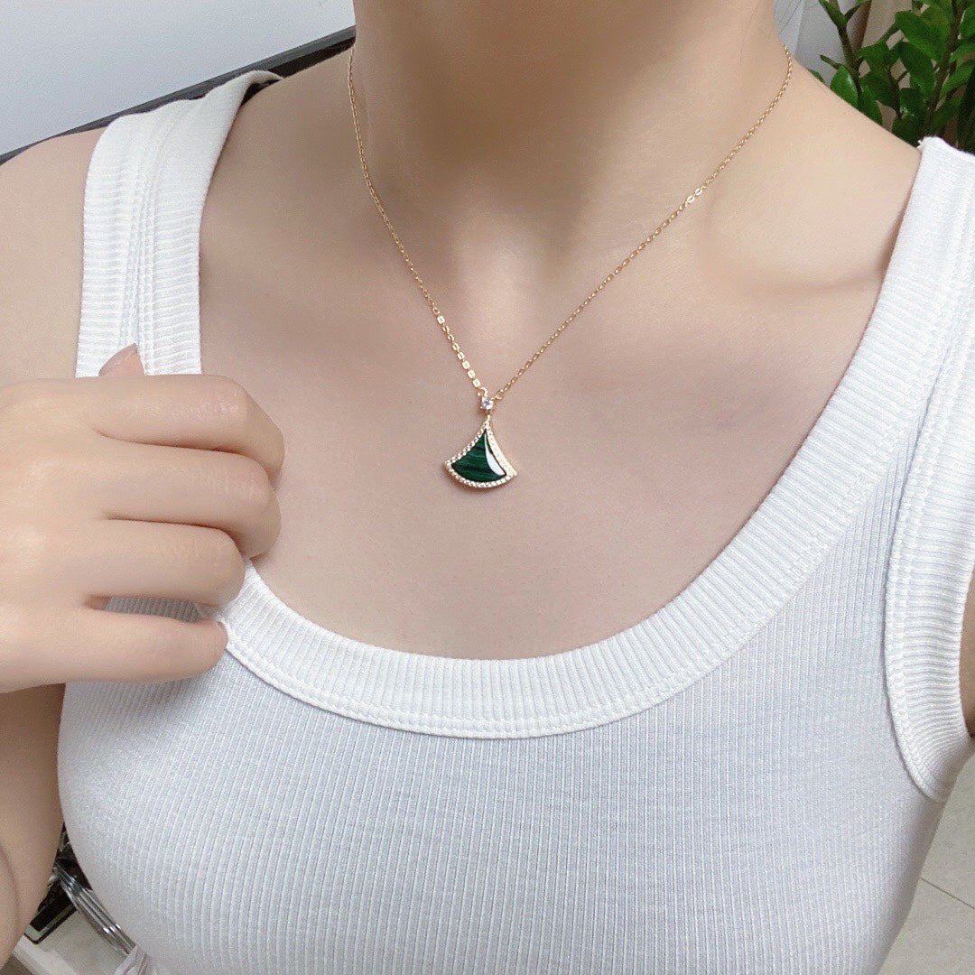 [Valéa jewellery]DREAM MALACHITE DIAMOND PAVED PINK GOLD NECKLACE