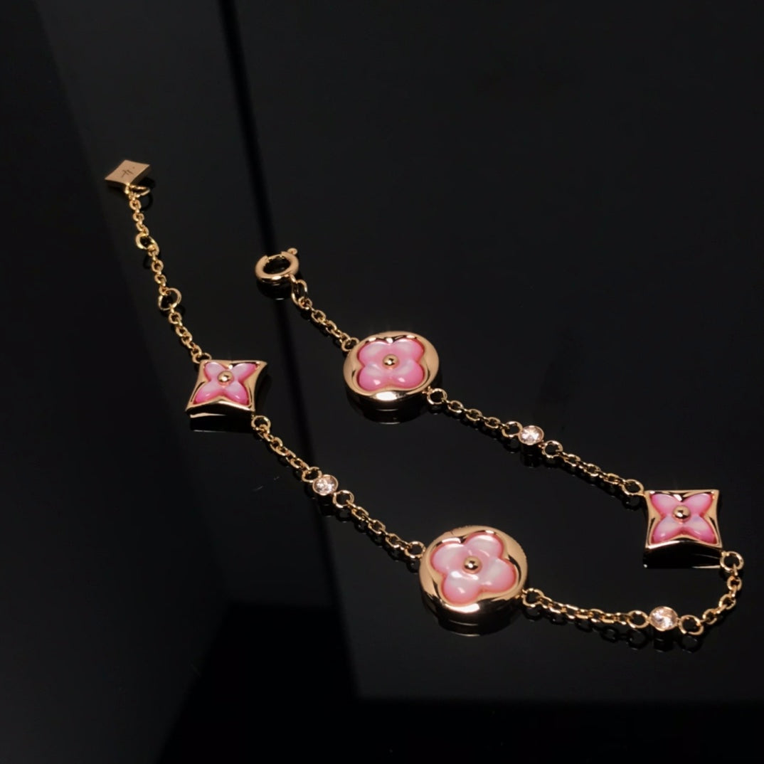 [valéa jewellery]STAR AND SUN 4 MOTIF PINK MOP PINK GOLD BRACELET