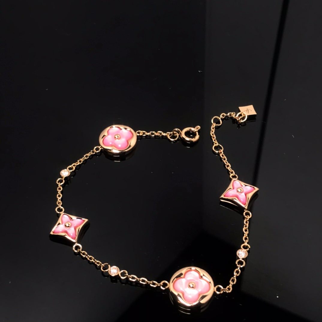 [valéa jewellery]STAR AND SUN 4 MOTIF PINK MOP PINK GOLD BRACELET