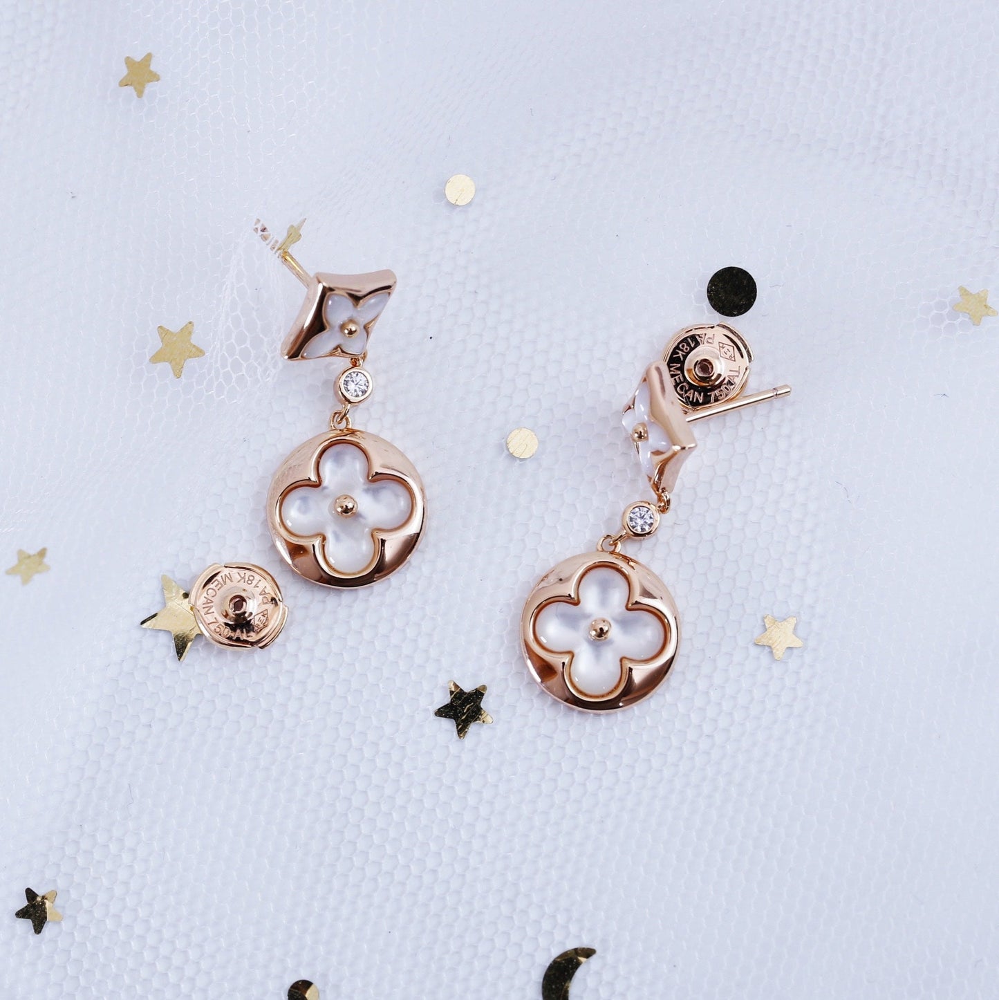 [valéa jewellery]STAR AND SUN PINK GOLD MOP DROP EARRINGS