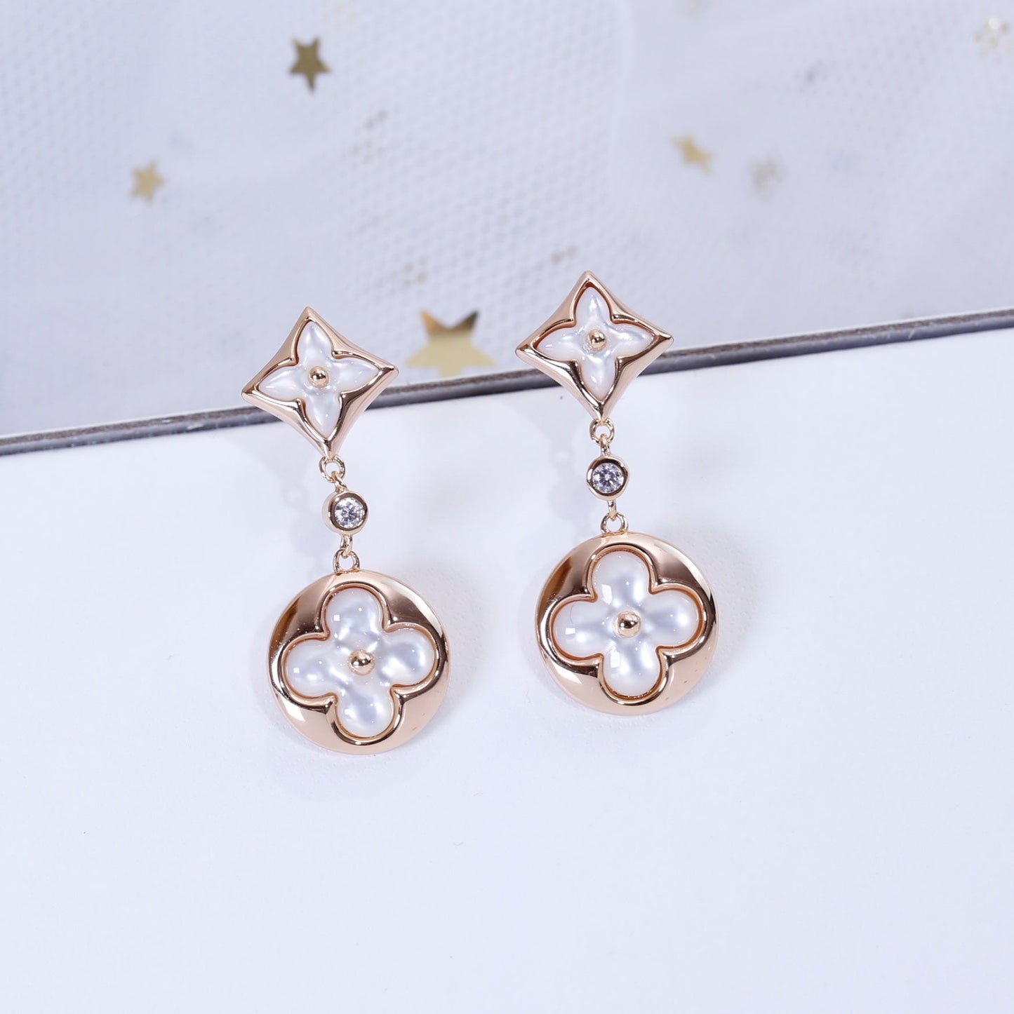 [valéa jewellery]STAR AND SUN PINK GOLD MOP DROP EARRINGS