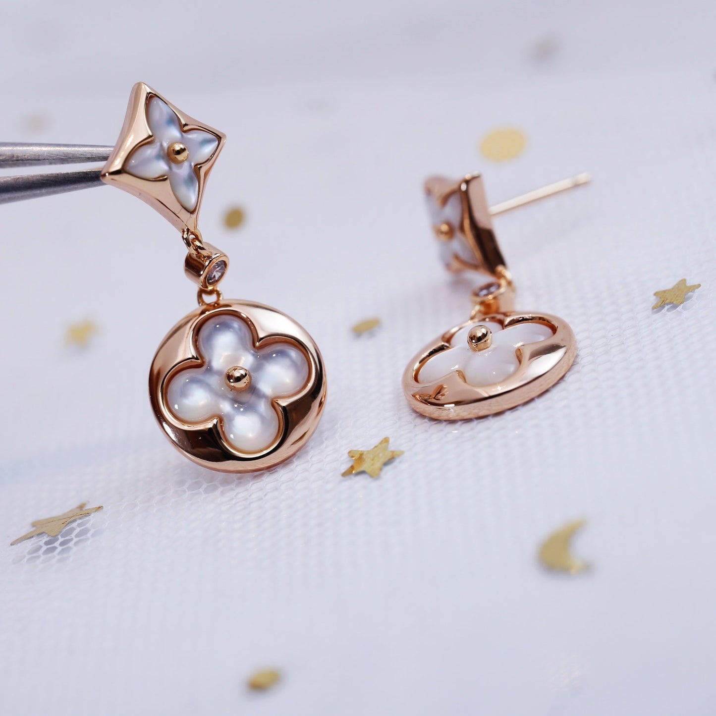 [valéa jewellery]STAR AND SUN PINK GOLD MOP DROP EARRINGS