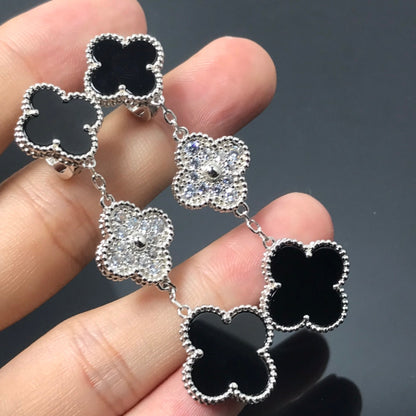 [valéa jewellery]CLOVER 3 MOTIF DIAMOND ONYX SILVER EARRINGS