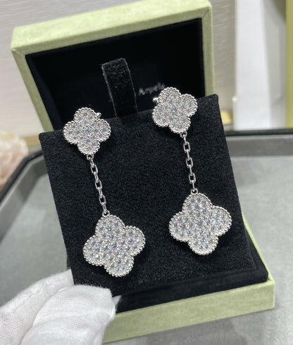 [Valéa jewellery]CLOVER 2 MOTIFS DIAMOND PAVED SILVER EARRINGS