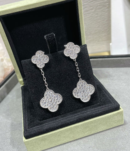 [Valéa jewellery]CLOVER 2 MOTIFS DIAMOND PAVED SILVER EARRINGS