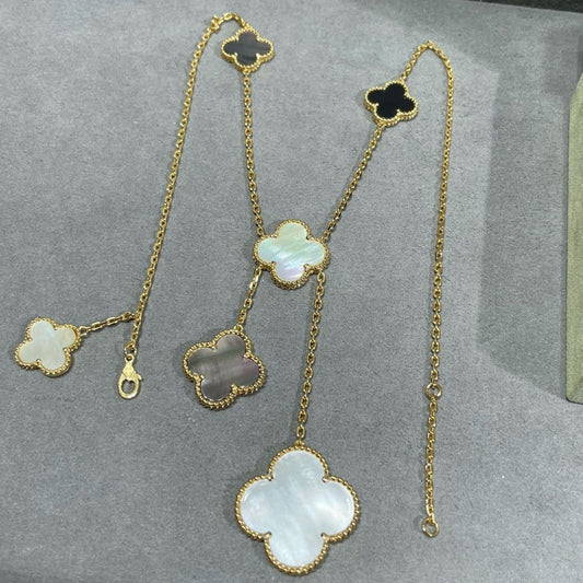 [Valéa jewellery]CLOVER 6 MOTIF MOP ONYX GOLD NECKLACE