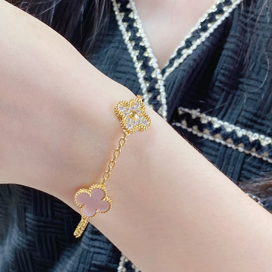 [Valéa jewellery]CLOVER 5 MOTIF DIAMOND PINK MOP PINK GOLD BRACELET