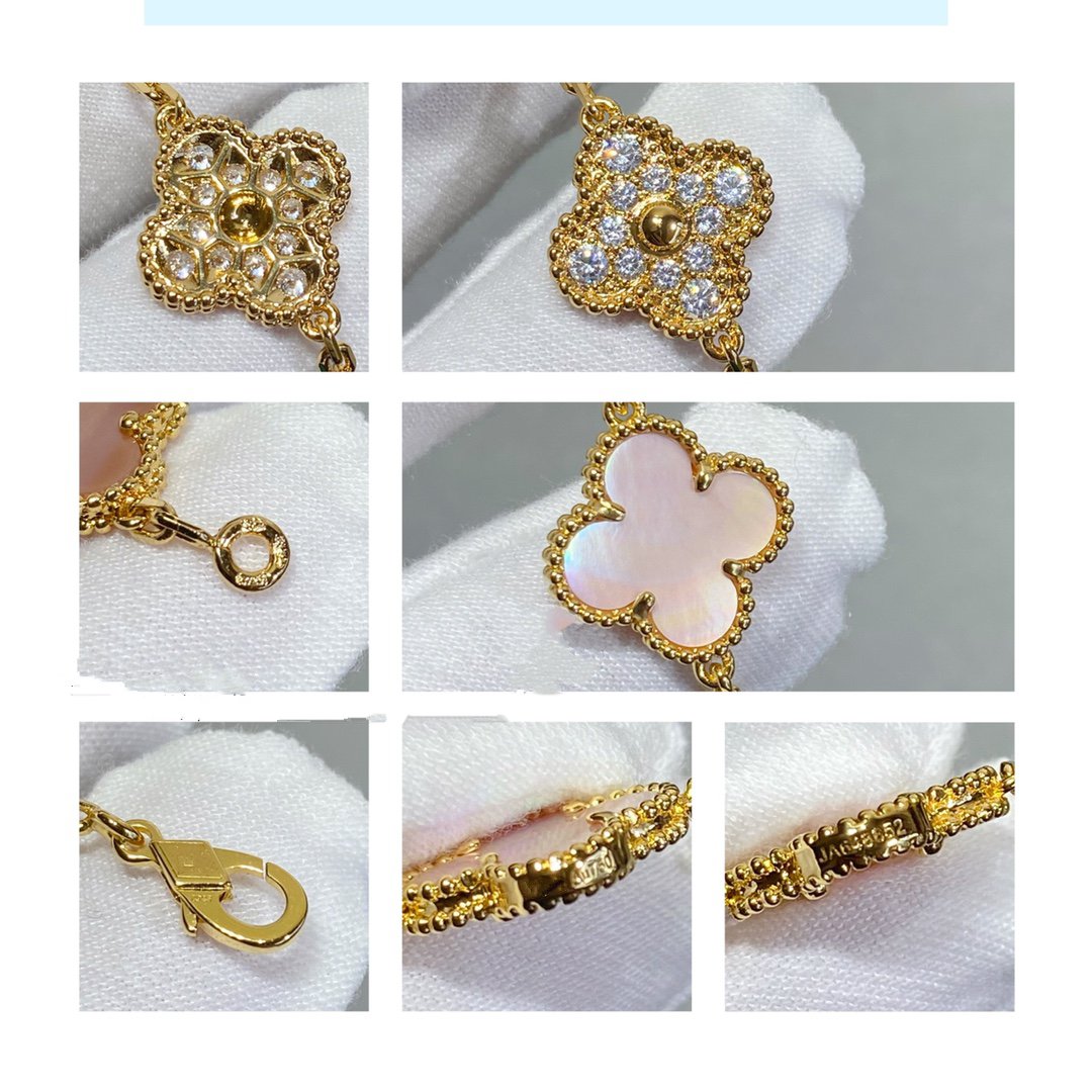 [Valéa jewellery]CLOVER 5 MOTIF DIAMOND PINK MOP PINK GOLD BRACELET