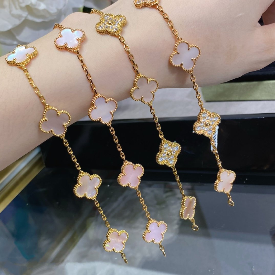 [Valéa jewellery]CLOVER 5 MOTIF DIAMOND PINK MOP PINK GOLD BRACELET