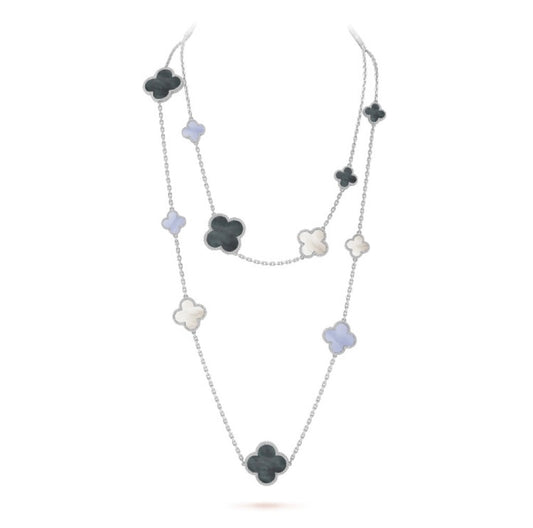 [Valéa jewellery]CLOVER 16 MOTIF CHALCEDONY MOP SILVER NECKLACE