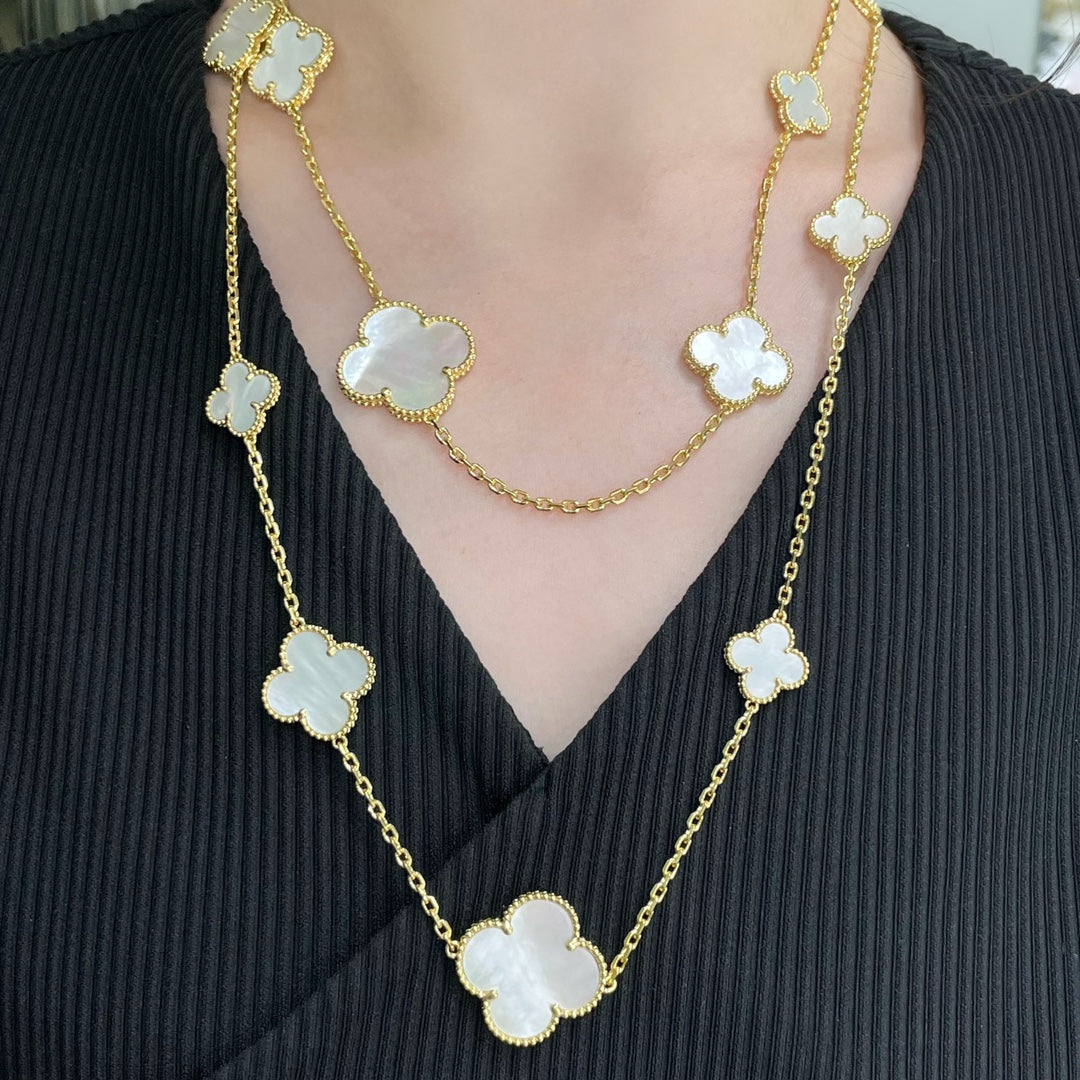 [Valéa jewellery]CLOVER 16 MOTIF WHITE MOP GOLD NECKLACE