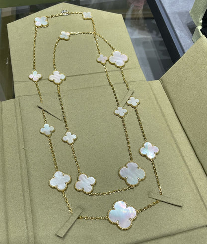 [Valéa jewellery]CLOVER 16 MOTIF WHITE MOP GOLD NECKLACE