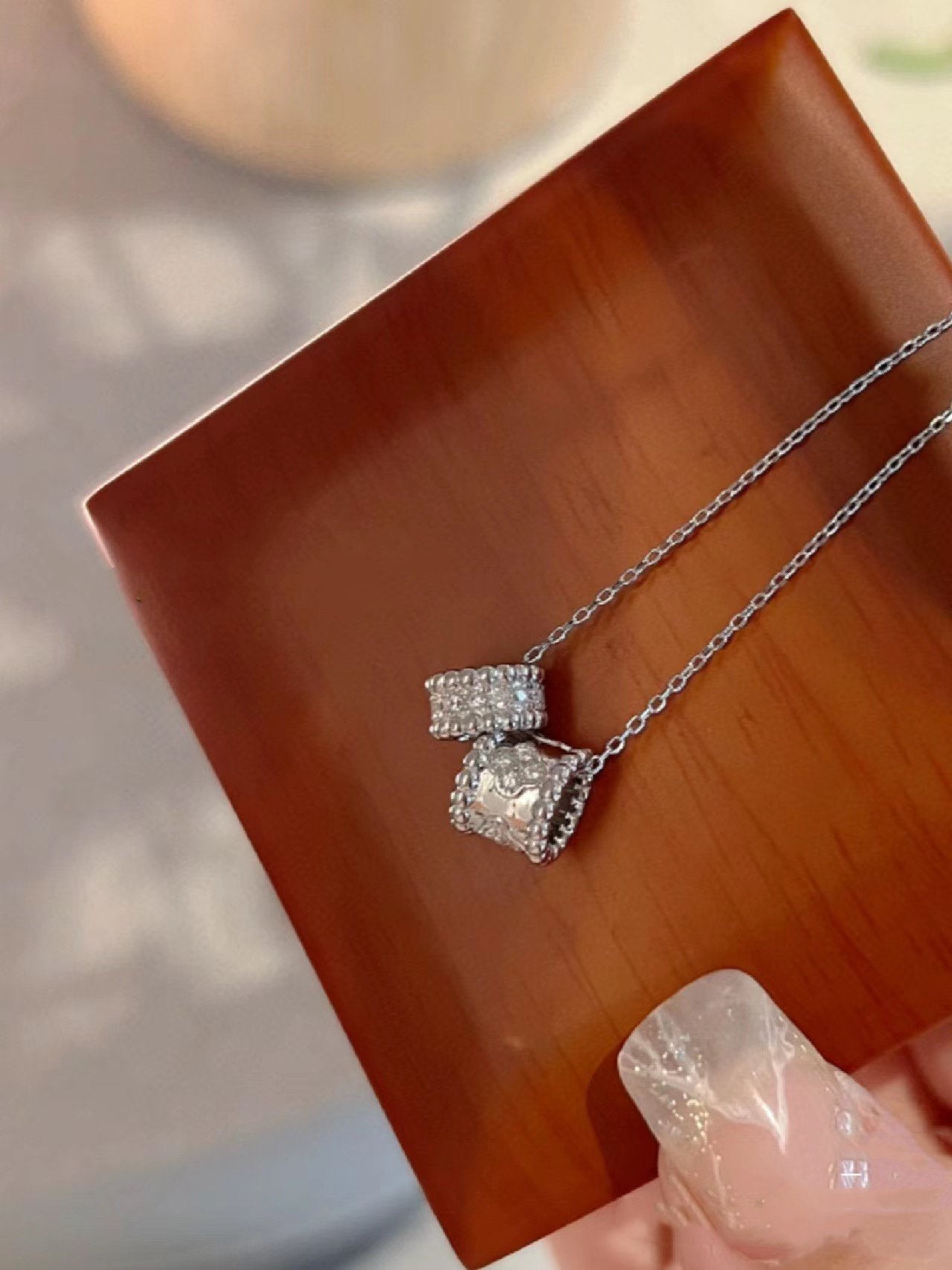 [Valéa jewellery]PERLEE DOUBLE PENDANT SILVER DIAMOND NECKLACE