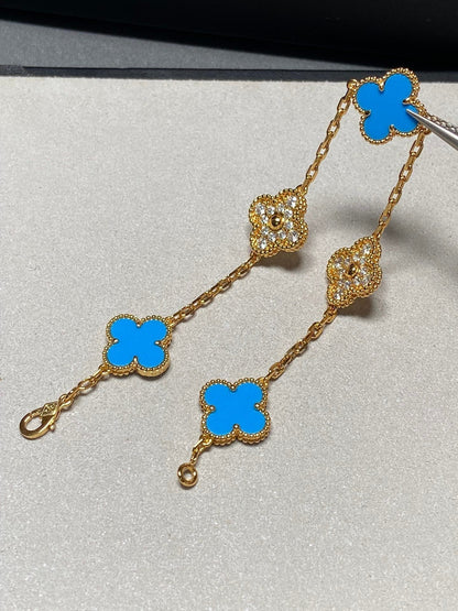 [Valéa jewellery]CLOVER 5 MOTIF BLUE CHALCEDONY DIAMOND GOLD BRACELET