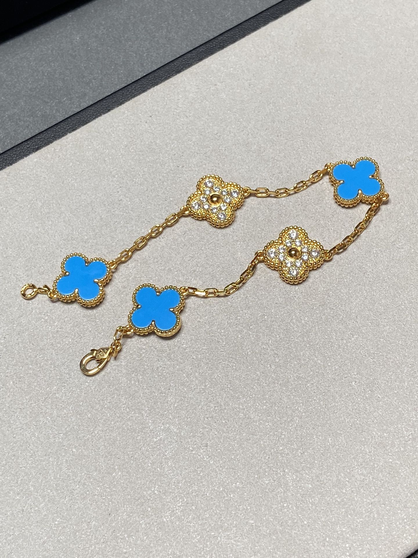 [Valéa jewellery]CLOVER 5 MOTIF BLUE CHALCEDONY DIAMOND GOLD BRACELET