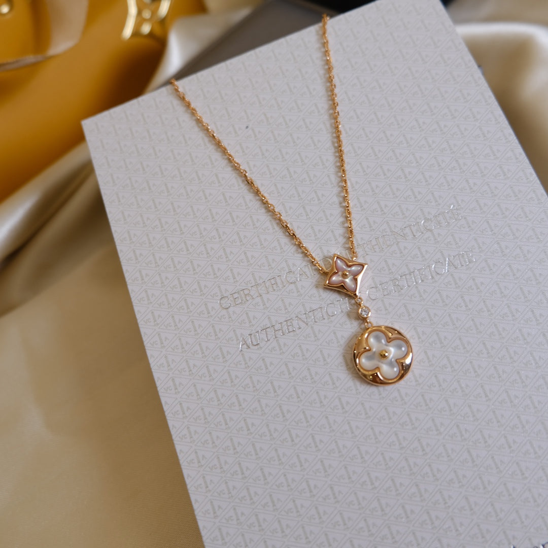 [valéa jewellery]STAR AND SUN WHITE MOP 2 MOTIF PINK GOLD NECKLACE