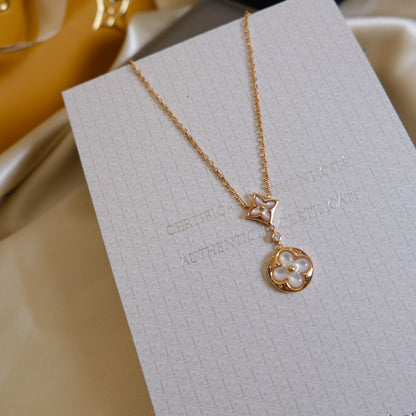 [valéa jewellery]STAR AND SUN WHITE MOP 2 MOTIF PINK GOLD NECKLACE