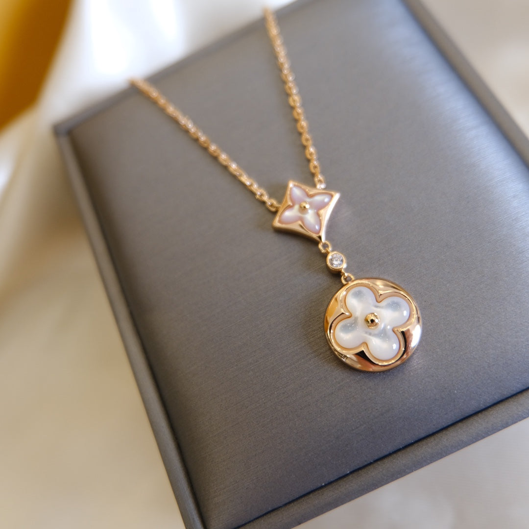 [valéa jewellery]STAR AND SUN WHITE MOP 2 MOTIF PINK GOLD NECKLACE