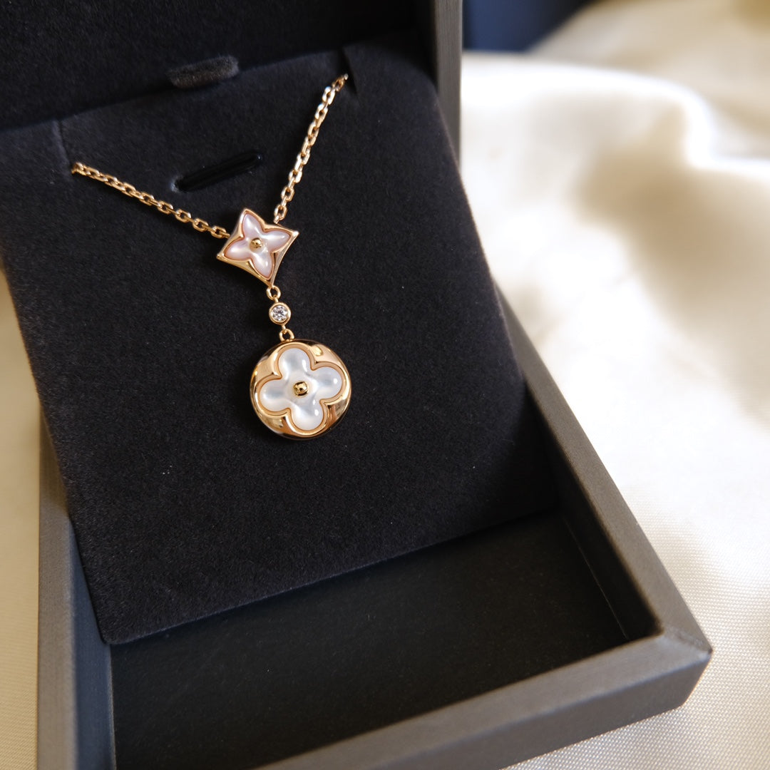 [valéa jewellery]STAR AND SUN WHITE MOP 2 MOTIF PINK GOLD NECKLACE