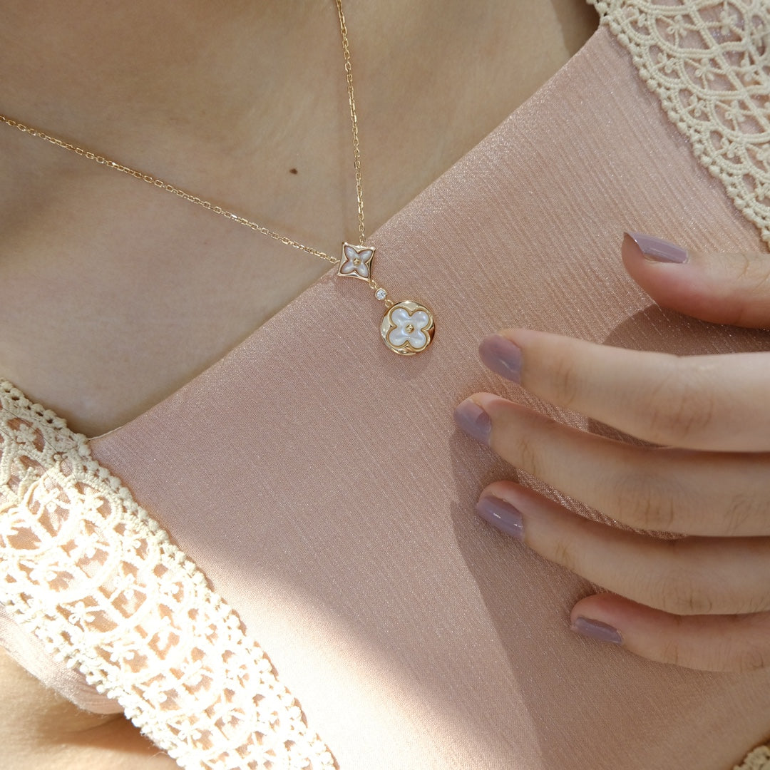 [valéa jewellery]STAR AND SUN WHITE MOP 2 MOTIF PINK GOLD NECKLACE