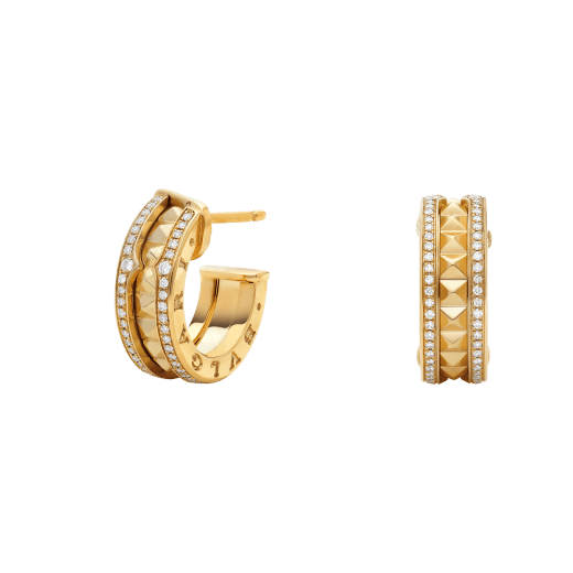 [valéa jewellery]ZERO 1 ROCK GOLD EARRINGS WITH STUDDED SPIRAL AND PAVED DIAMONDS